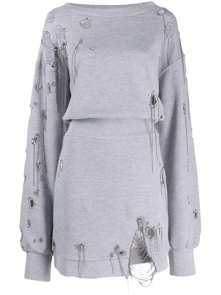 Faith Connexion Distressed Sweatshirt Dress - Grey