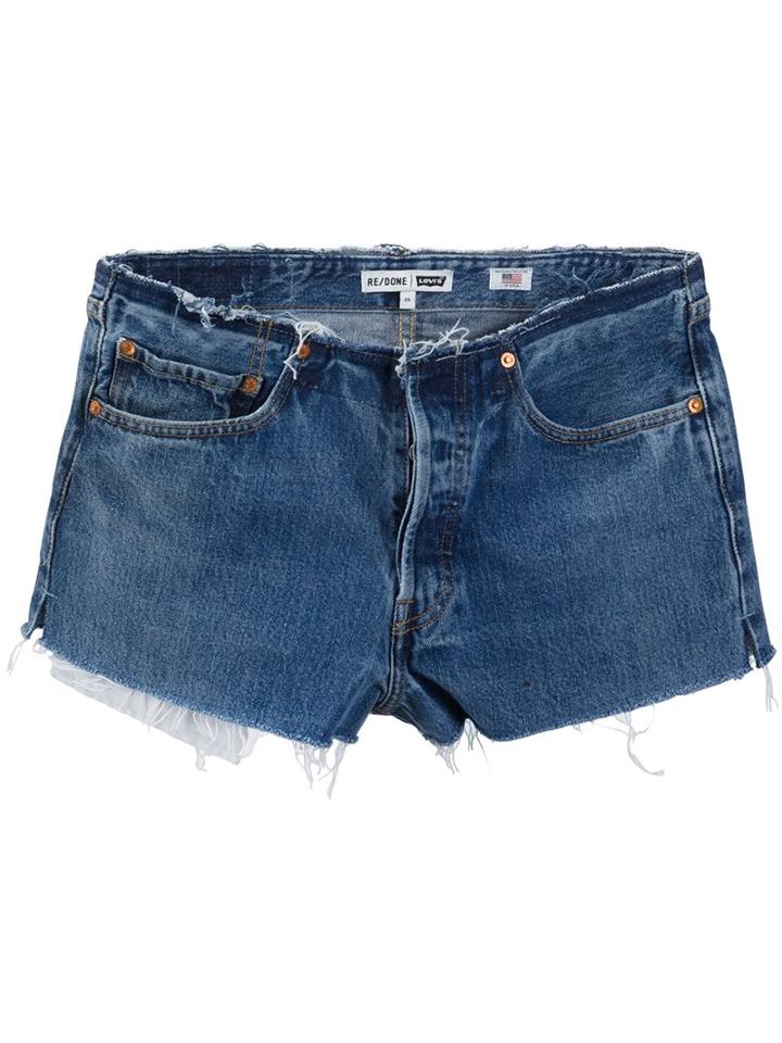 Re/done No Waist Mid Rise Shorts, Women's, Size: 23, Blue, Cotton