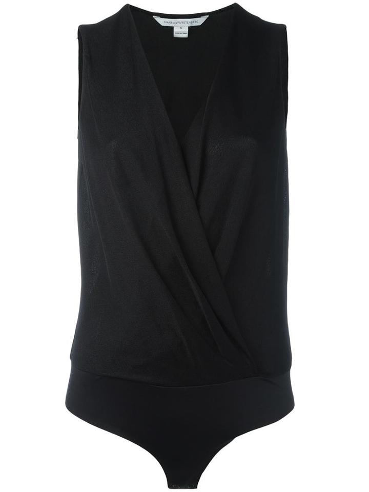 Diane Von Furstenberg V-neck Bodysuit, Women's, Size: Medium, Black, Viscose/nylon/spandex/elastane