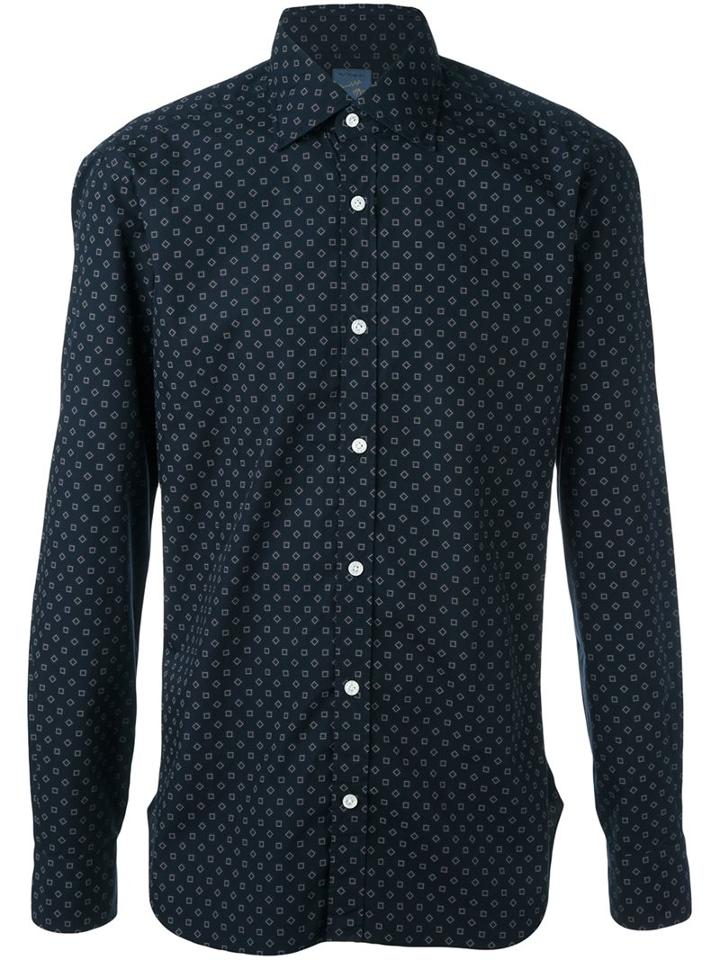 Barba Geometric Print Shirt, Men's, Size: 44, Blue, Cotton