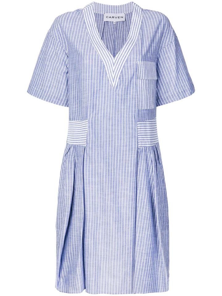 Carven Striped Flared Dress - Blue