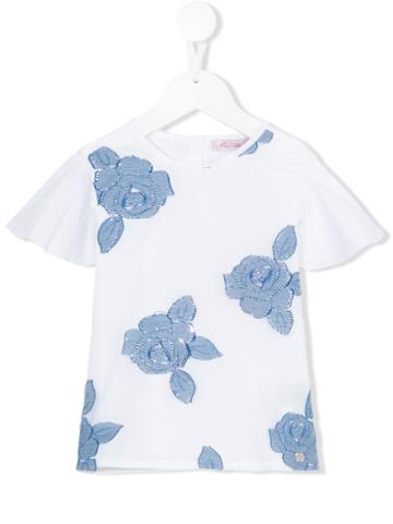 Miss Blumarine - Floral Embroidered Top - Kids - Cotton/polyester/elastodiene - 6 Yrs, White