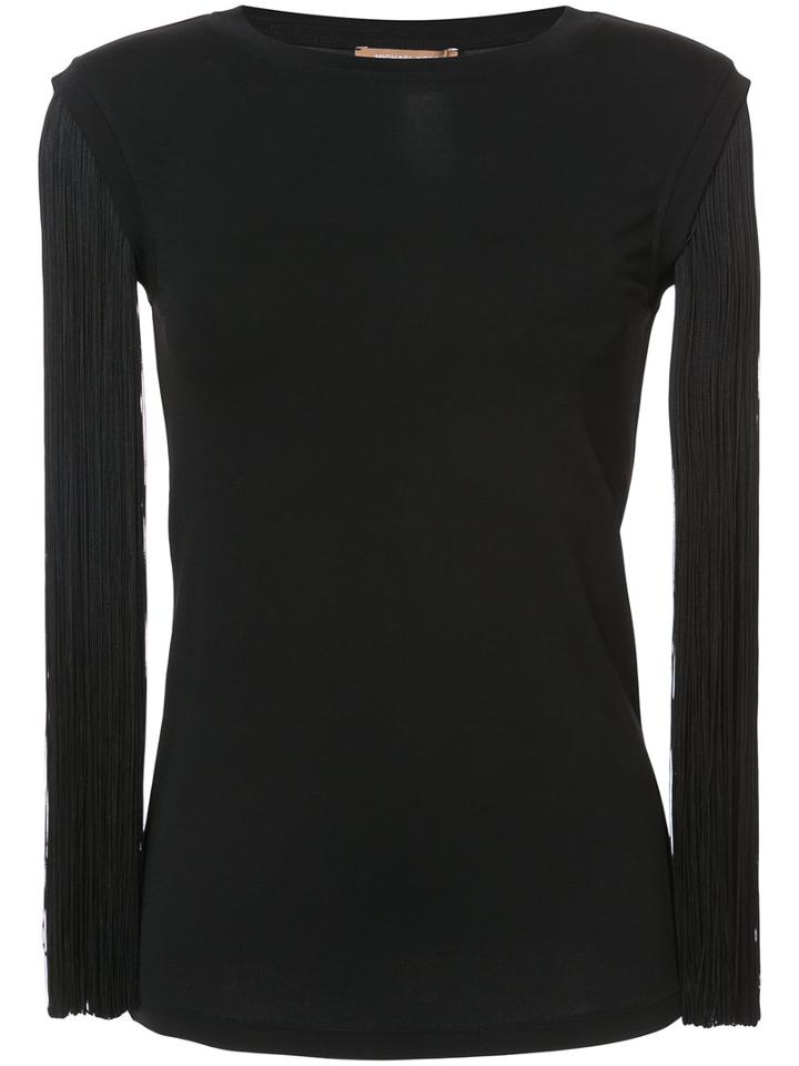 Michael Kors - Strings Sleeves Top - Women - Spandex/elastane/rayon - Xl, Black, Spandex/elastane/rayon