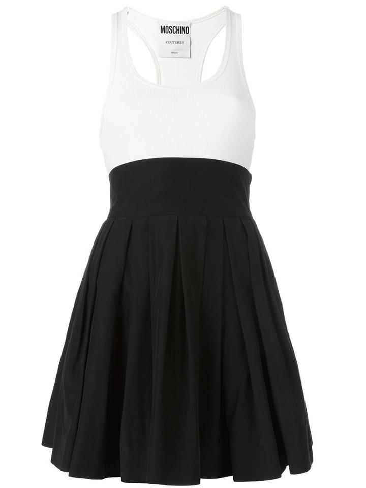 Moschino Pleated Skirt Tank Dress, Women's, Size: 42, Black, Acetate/rayon/cotton