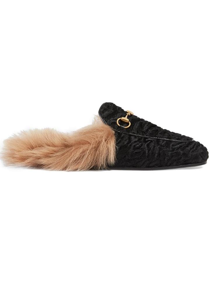 Gucci Black Princetown Shearling Mules