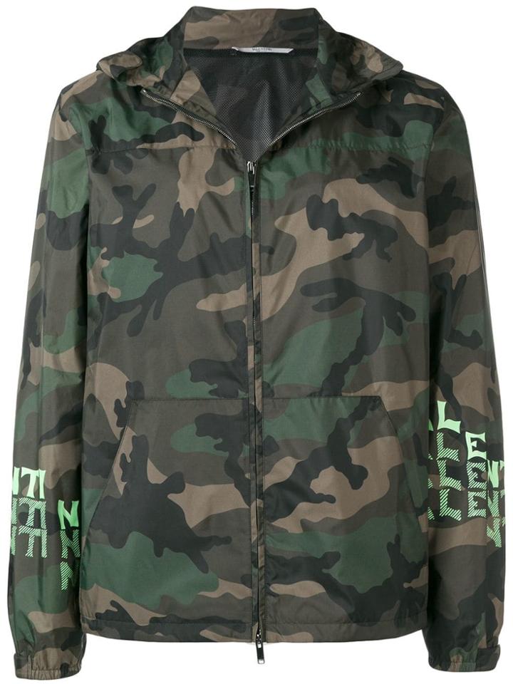Valentino Camouflage Logo Print Jacket - Green