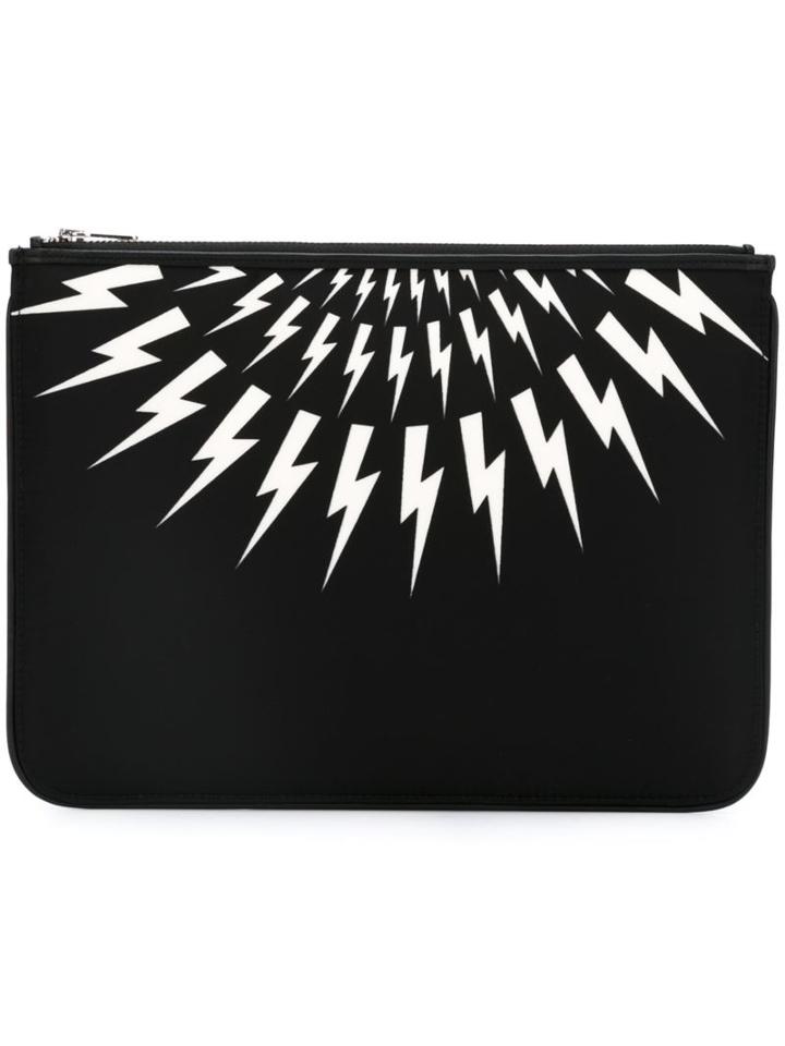 Neil Barrett Lightning Bolt Print Clutch, Men's, Black, Nylon