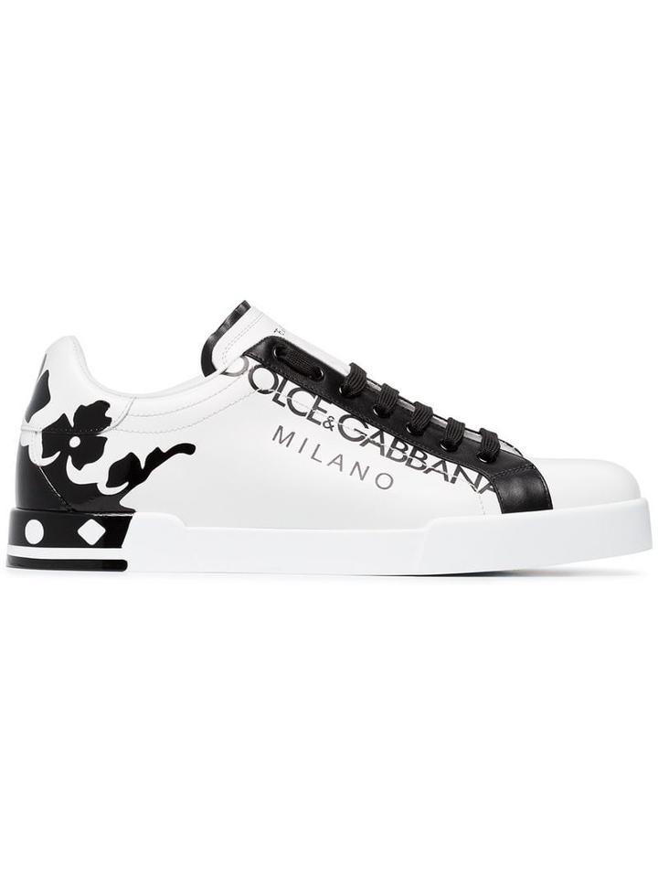 Dolce & Gabbana Portofino Leather Sneakers - White