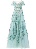 Marchesa Off-the-shoulder Floral-appliquéd Gown - Green