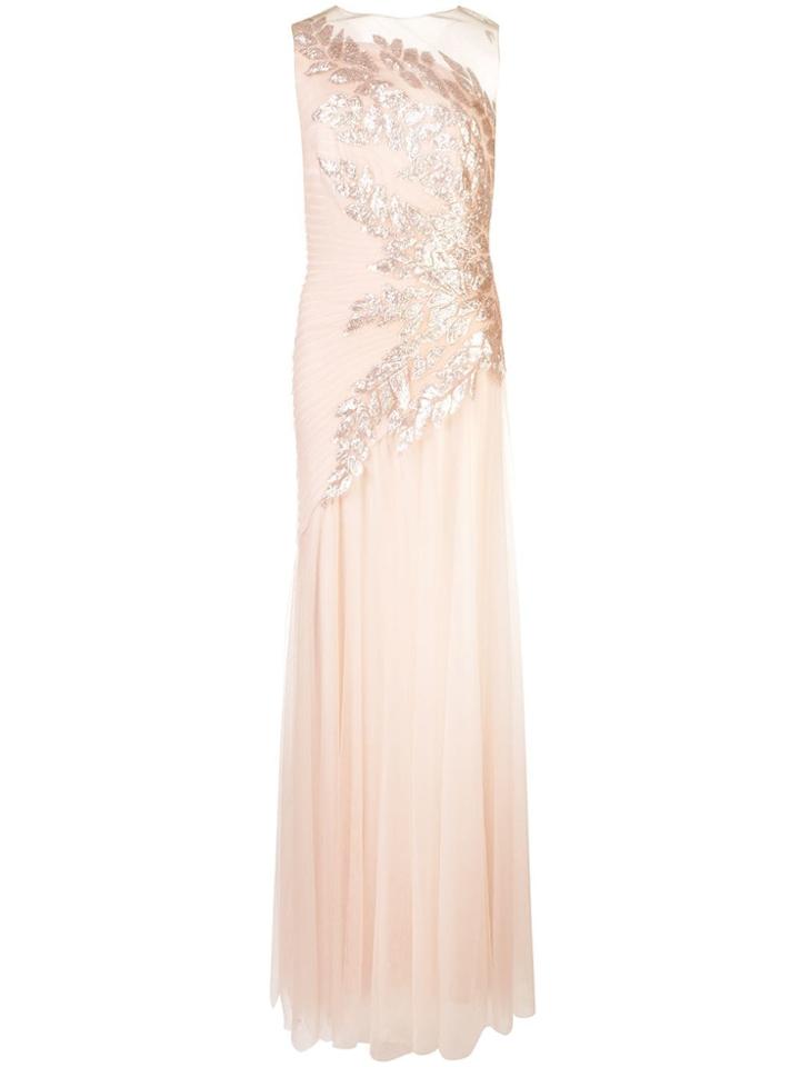Tadashi Shoji Embellished Tulle Skirt Gown - Neutrals