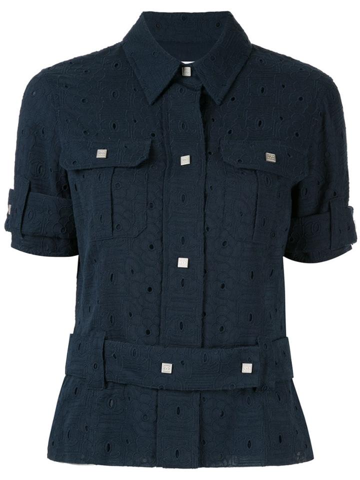 Chanel Pre-owned Cc Logo Belted Short Sleeve Top - Blue