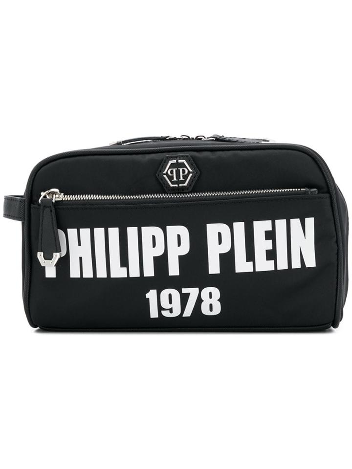 Philipp Plein Logo Zipped Wash Bag - Black