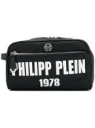 Philipp Plein Logo Zipped Wash Bag - Black