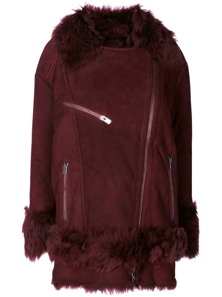 Drome - Furry Trim Coat - Women - Lamb Skin/polyester/viscose - M, Red, Lamb Skin/polyester/viscose