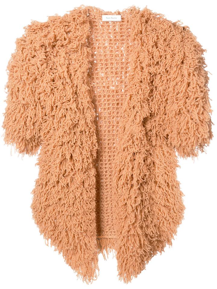 Ryan Roche - Furry Shorsleeved Cardigan - Women - Cashmere - S, Nude/neutrals, Cashmere