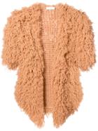 Ryan Roche - Furry Shorsleeved Cardigan - Women - Cashmere - S, Nude/neutrals, Cashmere