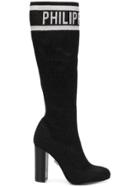 Philipp Plein Logo Knee-length Boots - Black