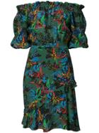Saloni Off The Shoulder Bonsai Dress - Green