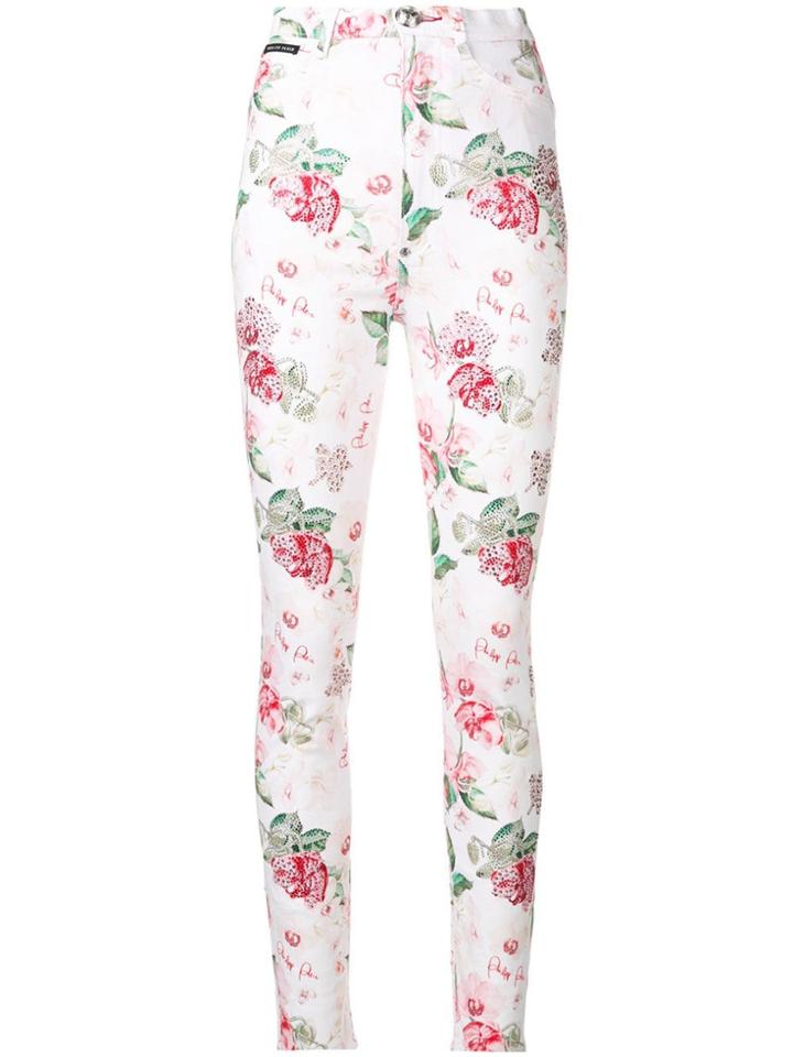 Philipp Plein Embellished Rose Print Jeans - White