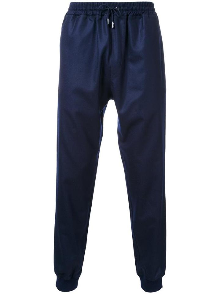 Kent & Curwen Ankle Length Track Pants, Men's, Size: Large, Blue, Virgin Wool