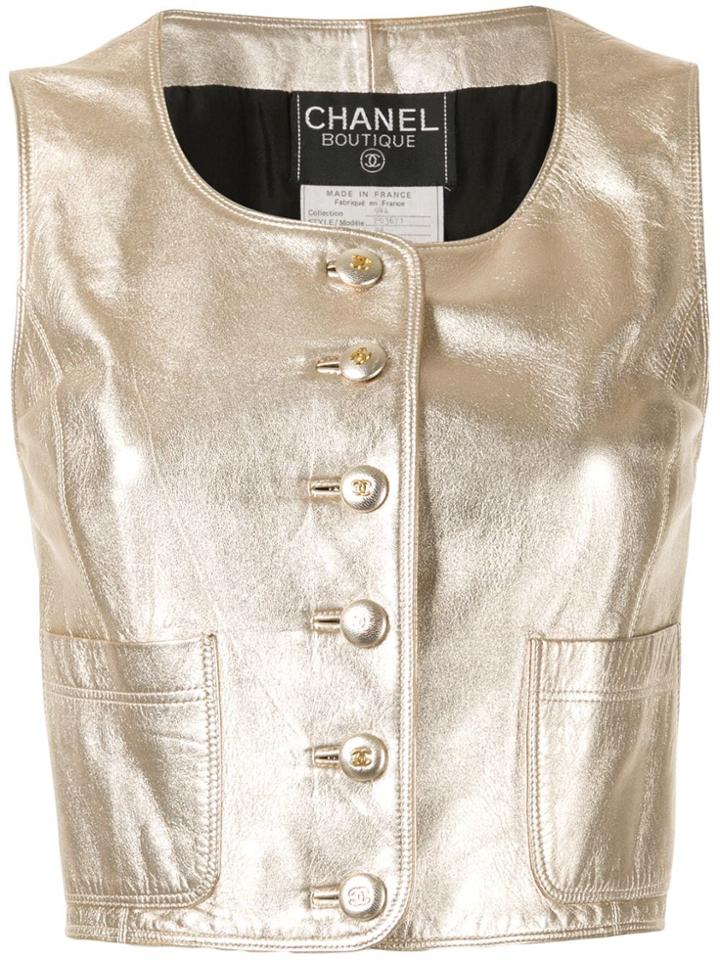 Chanel Pre-owned Cropped Sleeveless Leather Top - Gold