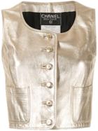 Chanel Pre-owned Cropped Sleeveless Leather Top - Gold