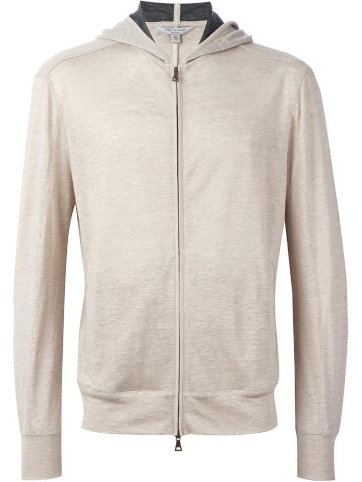 John Varvatos Zip Front Knit Hoodie, Men's, Size: Large, Nude/neutrals, Linen/flax