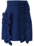 Msgm Ruffled Detail Short Skirt, Women's, Size: 42, Blue, Polyester/spandex/elastane/viscose