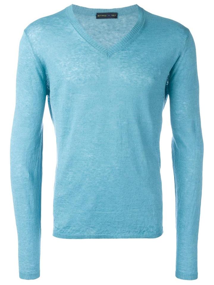 Etro V-neck Jumper, Men's, Size: Xl, Blue, Linen/flax