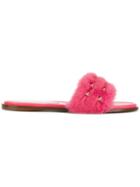 Valentino Garavani Studded Fur Mules - Pink & Purple