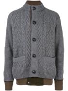 Sacai Layered Effect Cardigan, Men's, Size: 3, Grey, Cotton/polyester/wool