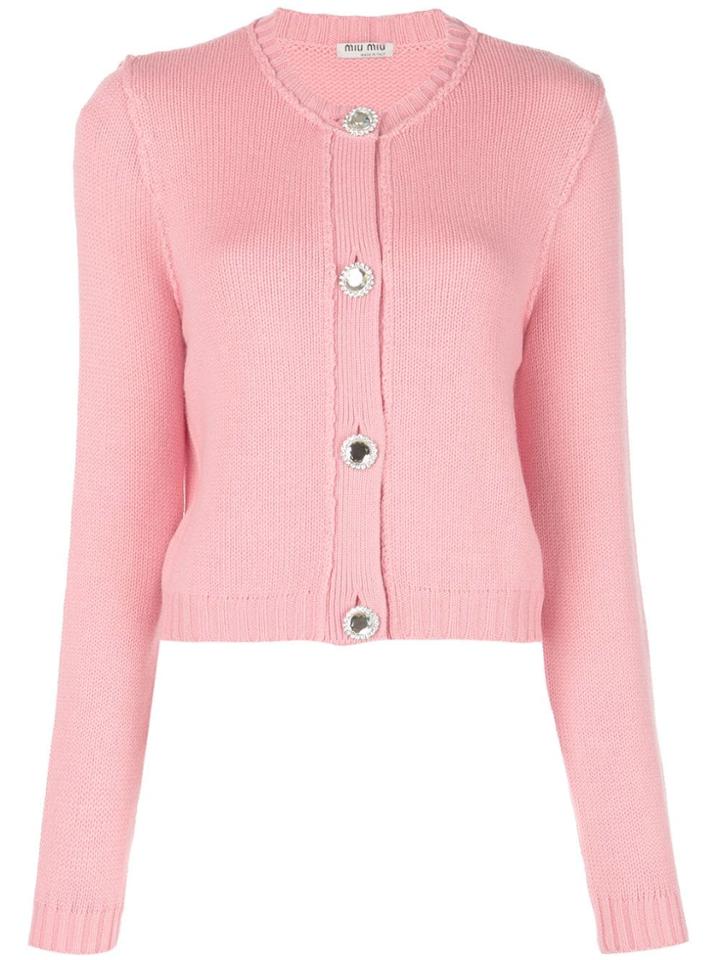 Miu Miu Embellished Button Cashmere Cardigan - Pink