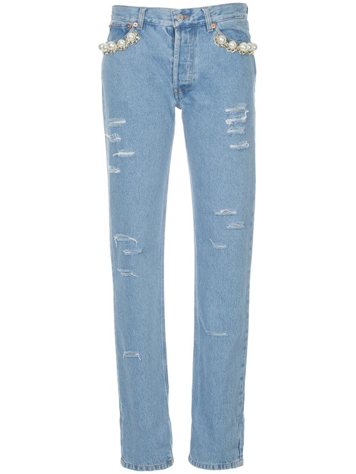 Forte Couture Pearl Embellished Jeans - Blue