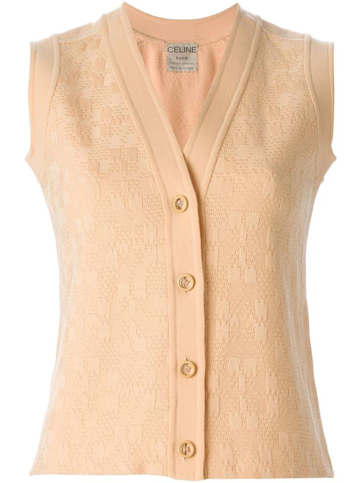 Céline Vintage Geometric Pattern Knitted Vest - Yellow & Orange