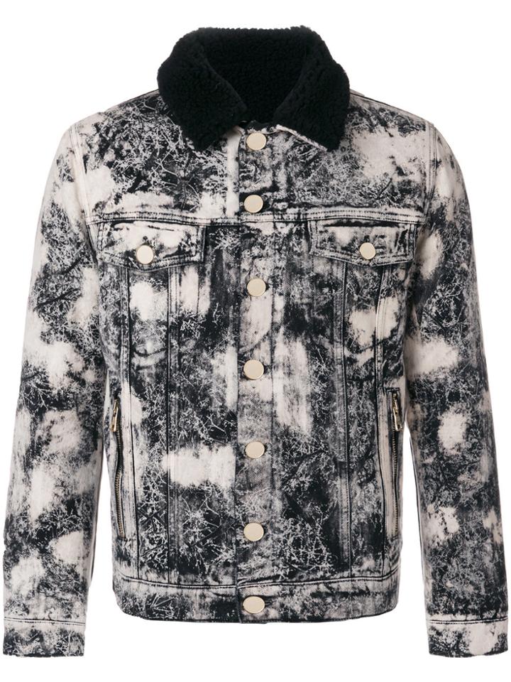 Balmain Marble-printed Denim Jacket - Black