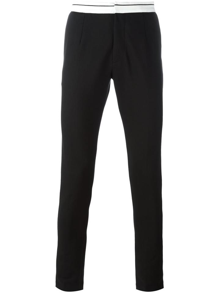 Dolce & Gabbana Contrast Waistband Trousers, Men's, Size: 46, Black, Cotton/polyamide/spandex/elastane