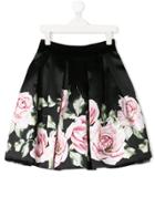 Monnalisa Floral Print Full Skirt - Black