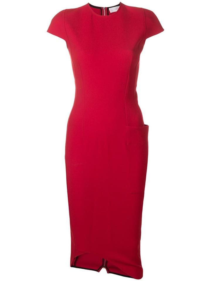 Victoria Beckham Curve Hem Fitted Dress - Red