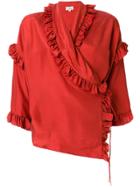 Isa Arfen Ruffle-trim Wrap Blouse - Red