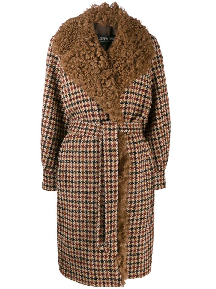 Simonetta Ravizza Shearling Checked Coat - Neutrals