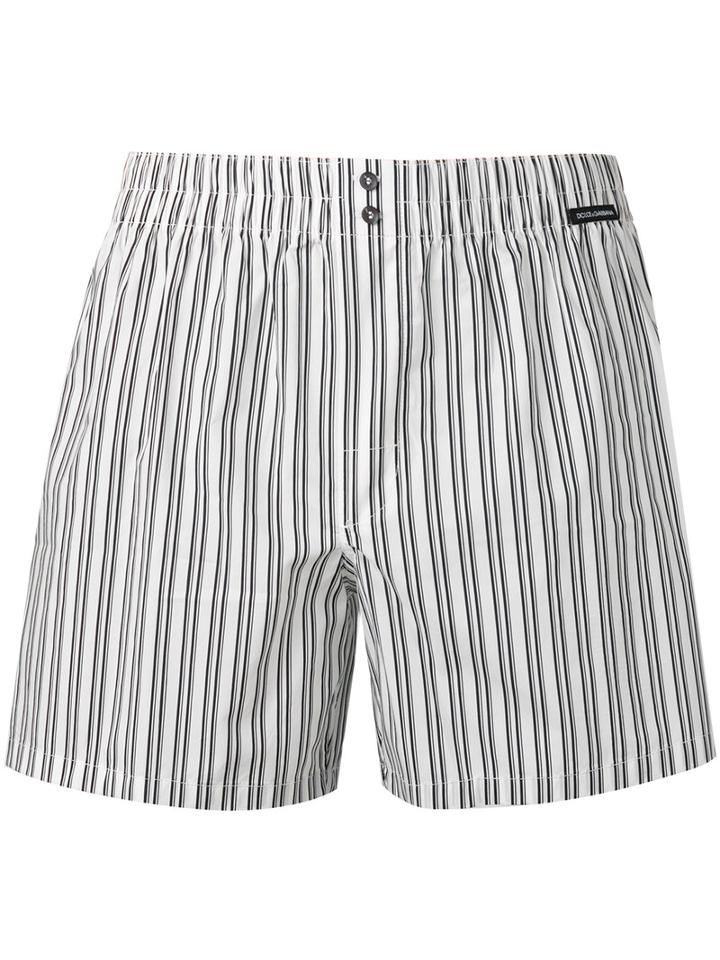 Dolce & Gabbana Striped Swim Shorts, Size: 4, White, Cotton