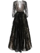 Marchesa Flared Tulle Panelled Gown - Black