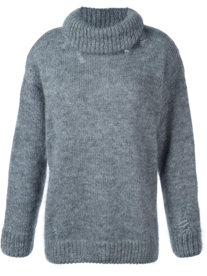 Saint Laurent Distressed Roll Neck Jumper, Women's, Size: Medium, Grey, Polyamide/mohair/wool