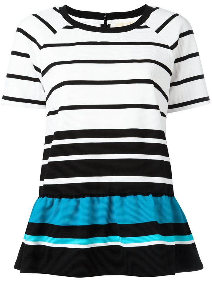 Michael Michael Kors Striped Flared Hem T-shirt, Women's, Size: Small, Black, Polyester/viscose