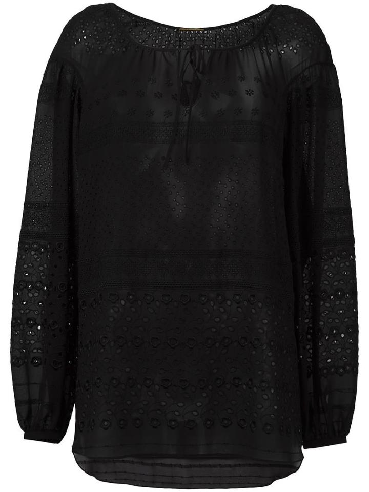 Saint Laurent Broderie Anglaise Gypsy Blouse, Women's, Size: 38, Black, Silk/viscose/cotton