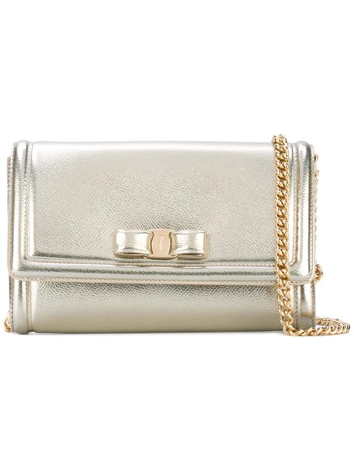 Salvatore Ferragamo - Metallic Vara Flap Bag - Women - Leather - One Size, Yellow/orange, Leather