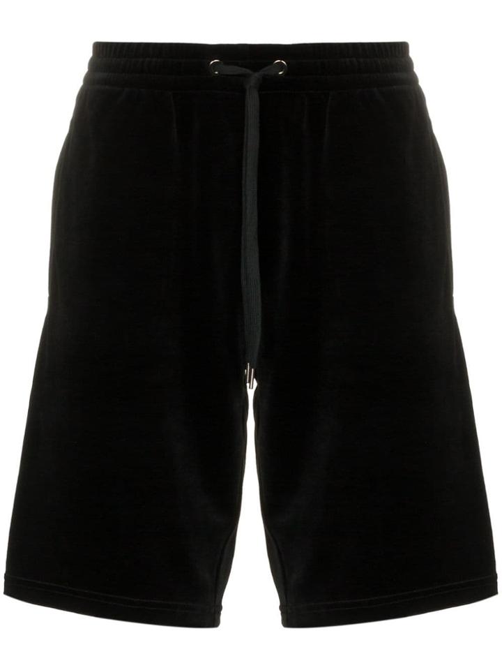 Versace Logo Embroidered Cotton Blend Velvet Shorts - Black