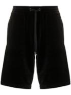 Versace Logo Embroidered Cotton Blend Velvet Shorts - Black