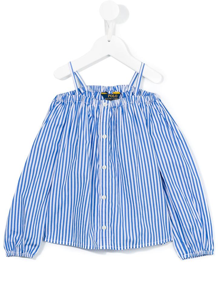 Ralph Lauren Kids Striped Off The Shoulder Blouse, Toddler Girl's, Size: 3 Yrs, Blue