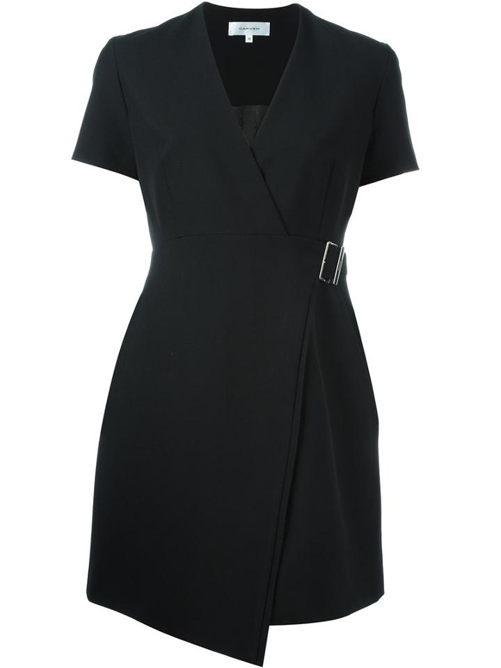 Carven V-neck Wrap Dress, Women's, Size: 38, Black, Polyester/virgin Wool/viscose/viscose